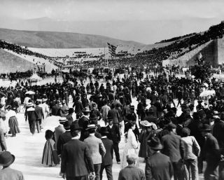 Photo: Crowd Enters 1896 Olympic Games At Panathinaiko Stadium Athens Greece