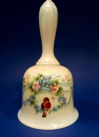 Limoges France Hand Painted Signed Porcelain Bell Song Bird Forget Me Not Roses