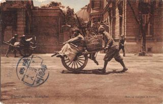 Shanghai China Wheelbarrows Rickshaw Street Scene Postal Postcard Jf360293