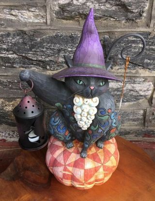 Jim Shore Heartwood Creek Lamp Light Halloween Cat On Pumpkin Rare