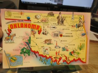 Vintage Old Postcard Oklahoma Cartoon State Map City Guymon Hollis Elk City Hugo