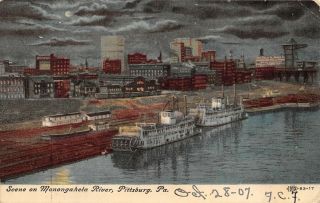Pittsburgh Pennsylvania 1907 Postcard Scene On Monongahela River Steamboats
