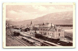 Vintage Postcard Norge Norway Train Station Vossevangen With Stamps H11