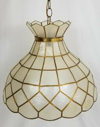 Mid - Century Capiz Shell Hanging Swag Lamp Light 16 " Diameter Vintage