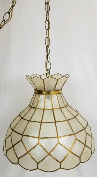 Mid - Century capiz shell hanging swag lamp light 16 