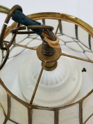 Mid - Century capiz shell hanging swag lamp light 16 