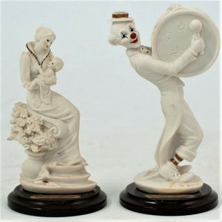 (2 Pc) Giuseppe Armani Porcelain Figurines - Mother & Child / Clown With Drum