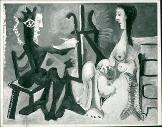 Of Pablo Picasso: The Artist And His Model.  - Vintage Photo