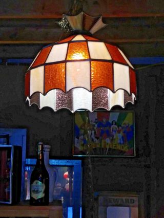 13 " Vintage Tiffany Style Orange/white Stained Glass Bar/lounge Hanging Light