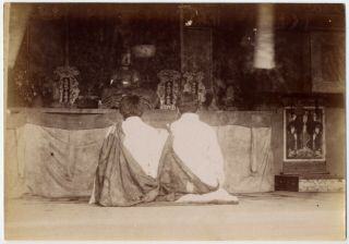 7114 1890s Korean Old Photo / Buddhist Priests At Temple W Buddhism Buddha Korea