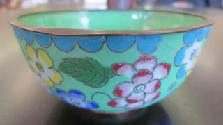 Vintage Green Floral China Cloisonne 3.  5 " Bowl Dish