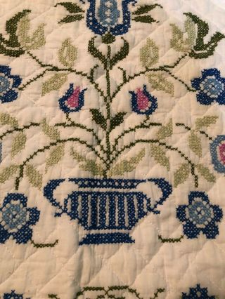 Vintage Hand Stitched Quilt For Repair Full Queen Size Embroidered Needlework 4