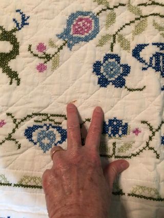 Vintage Hand Stitched Quilt For Repair Full Queen Size Embroidered Needlework 5