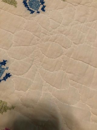 Vintage Hand Stitched Quilt For Repair Full Queen Size Embroidered Needlework 8