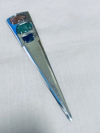 Vintage Hand Made Sterling Silver Letter Opener With Colorful Agates