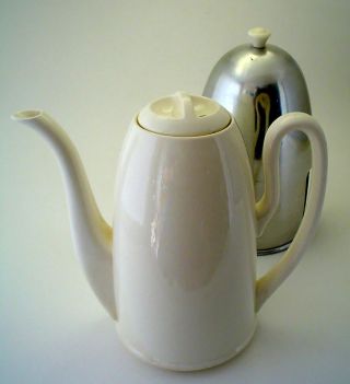 Vintage White Porcelain Coffee Tea Pot with Aluminum Insulating Sleeve Cover 3