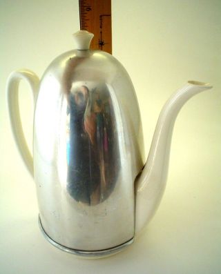 Vintage White Porcelain Coffee Tea Pot with Aluminum Insulating Sleeve Cover 4