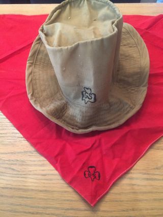 Vintage Official Girl Scout 1929 - 1933 Hat And Red Scarf Antique Neckerchief Orig