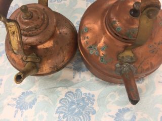 2 - vintage Copper Tea Pots With Wood Handles 4
