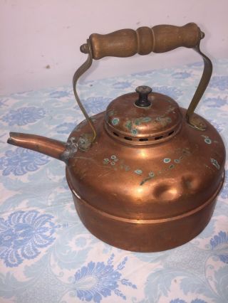 2 - vintage Copper Tea Pots With Wood Handles 5
