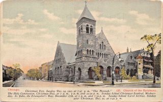 Chicago Il Church Of Epiphany Cristmas Eve Messiah Advertising Postcard 1900s