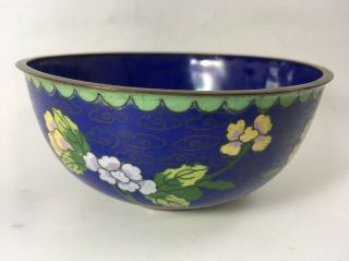 Vintage Cloisonne Bowl Blue Yellow Green Floral Bowl With Cloud Patterns 4.  625