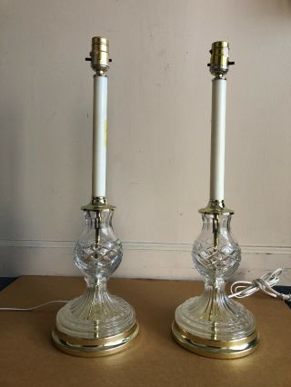 Vintage Crystal Glass & Brass Candlestick Table Lamps