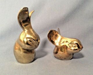 (2) Vintage Solid Brass Bunny Rabbits Small Figurines Big Ears Hong Kong