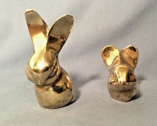 (2) Vintage Solid Brass Bunny Rabbits Small Figurines Big Ears Hong Kong 2