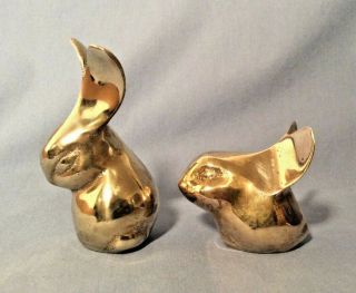 (2) Vintage Solid Brass Bunny Rabbits Small Figurines Big Ears Hong Kong 3