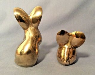 (2) Vintage Solid Brass Bunny Rabbits Small Figurines Big Ears Hong Kong 4