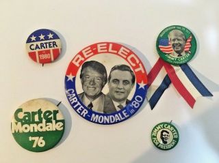 5 Vintage Jimmy Carter Pinback Buttons 1976 & 80 Campaigns - 1977 Inauguration