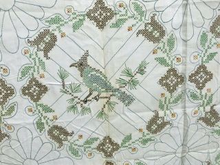 Vtg Quilt Top Cotton Handmade Birds Floral Brown Painted 92 " X104 " Full Coverlet