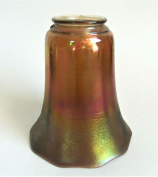 Signed Nuart Gold Iridescent Bell Art Glass Imperial Lamp Light Shade 2 1/4 1920