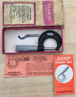Vintage Lufkin No.  2911 Chrome Clad Micrometer 0 - 1 " Precision Tool Box