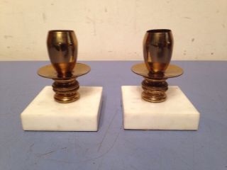 Vintage Mid Century Modern Brass And Marble Candlesticks Holders
