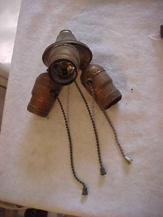 Handel Tiffany Duffner Era 3 Light Brass Ceiling Lamp Cluster Pull Chain Sockets