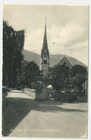 Postcard,  Austria,  Mayrhofen 630 M,  Kirche Zillertal Tirol,  1955