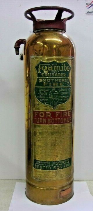 Vintage Foamite Crusader Fire Extinguisher Copper And Brass Unrestored
