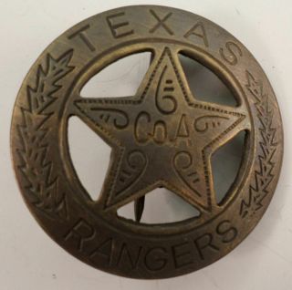 Embossed Texas Ranger Co.  A.  Solid Brass Badge Pin 144
