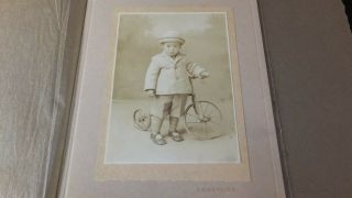 7219 1910s Japanese Old Photo / Portrait Of Young Boy With Tricycle W Yokohama