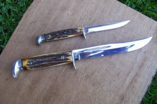 Case Xx 516 - 5 & M5f Stag Twin Knife Set W/leather Sheath Carried