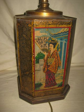 Frederick Cooper Tea Tin Metal Canister Chinoiserie Chinese Style Table Lamp
