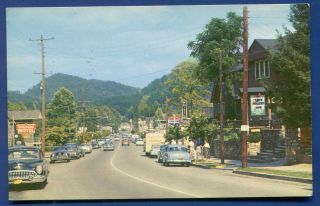 Gatlinburg Tennessee Tn Main Street View Scene Autos Old Postcard 2