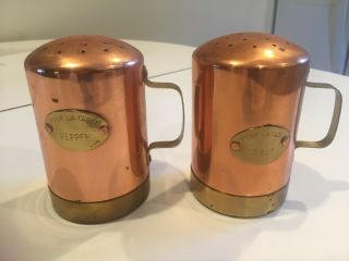 Copper & Brass " Pour La Table " Salt & Pepper Shakers
