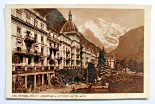 Postcard Interlaken,  Les Grands Hotels Jungfrau & Victoria,  Switzerland (mal7 - 9)