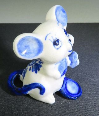 Vintage Porcelain Mouse Blue White Dollhouse Miniature Figurine 2 " Tall