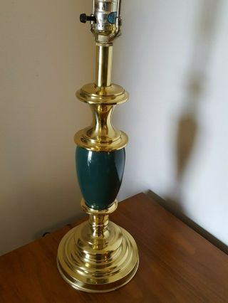 Vtg Stiffel Brass & Hunter Green Ceramic Table Lamp Mcm
