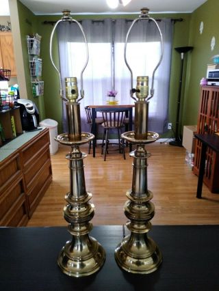 Vintage Matching Stiffel Solid Brass Table Lamps 29 " 2 Lamps