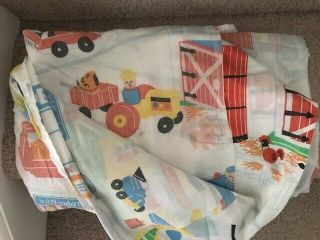 Vintage Fisher Price Farm And Roadway Cars And Tractors Flat Twin Bed Sheet